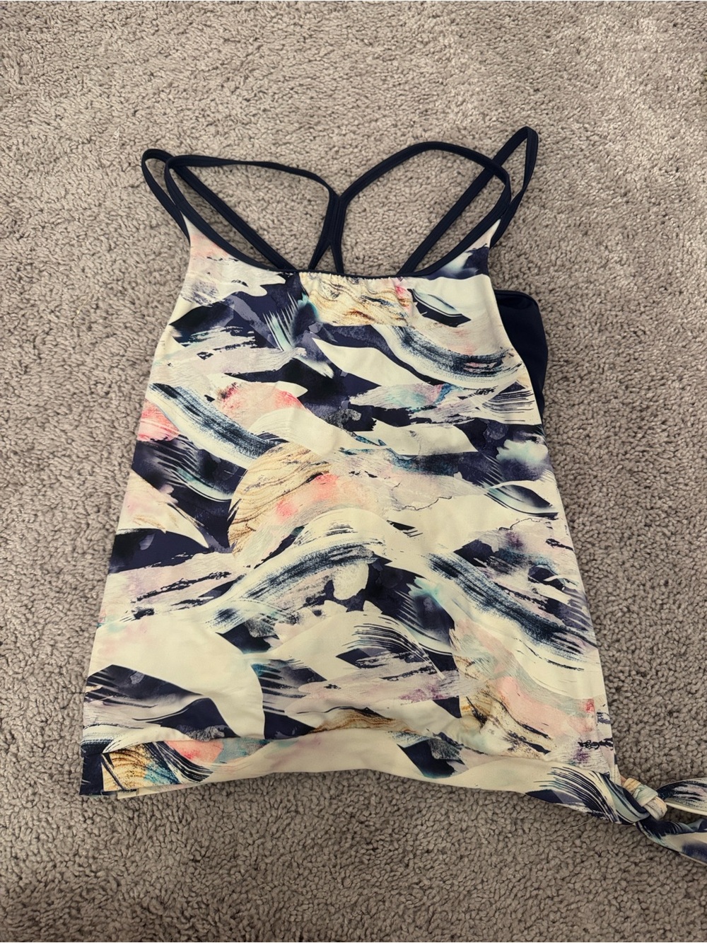Athleta Abstract Print Strappy Tank Top in Cream and Navy